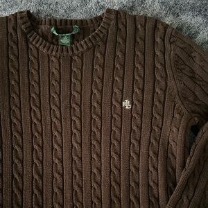 brown cableknit sweater